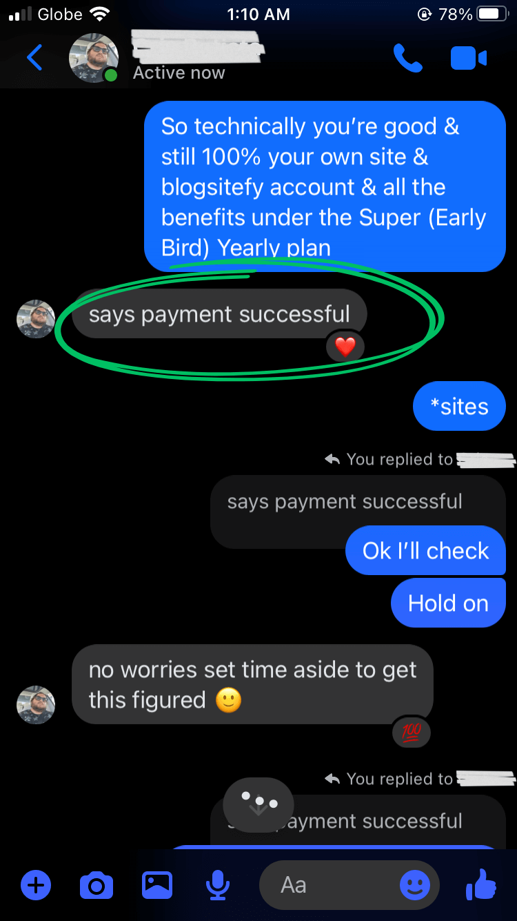 Customer realized Blogsitefy isn't a rental; it's ownership. Full Early Bird Super Plan benefits, multiple sites, complete control. Everything stays yours.